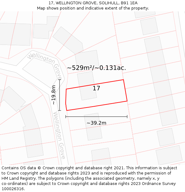 17, WELLINGTON GROVE, SOLIHULL, B91 1EA: Plot and title map