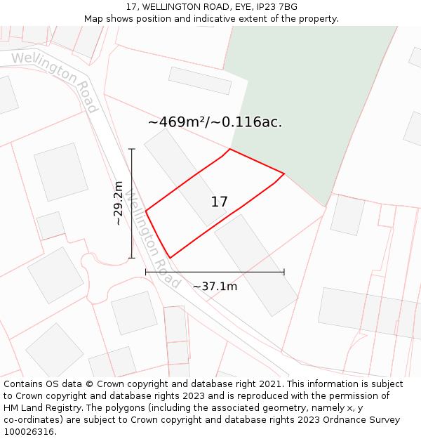 17, WELLINGTON ROAD, EYE, IP23 7BG: Plot and title map
