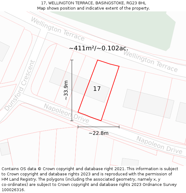 17, WELLINGTON TERRACE, BASINGSTOKE, RG23 8HL: Plot and title map