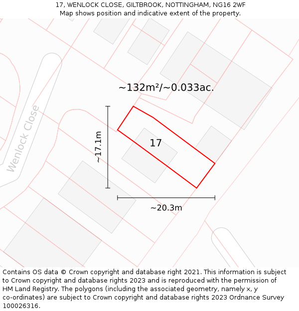 17, WENLOCK CLOSE, GILTBROOK, NOTTINGHAM, NG16 2WF: Plot and title map