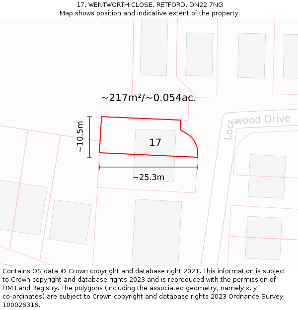 17, WENTWORTH CLOSE, RETFORD, DN22 7NG: Plot and title map