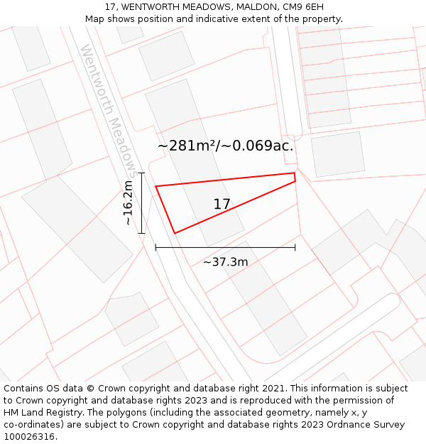 17, WENTWORTH MEADOWS, MALDON, CM9 6EH: Plot and title map