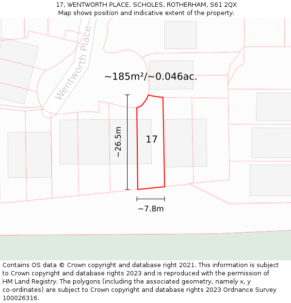 17, WENTWORTH PLACE, SCHOLES, ROTHERHAM, S61 2QX: Plot and title map