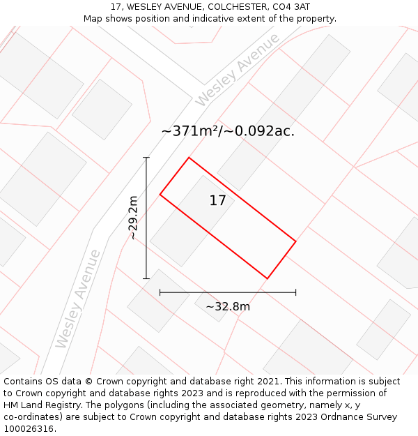 17, WESLEY AVENUE, COLCHESTER, CO4 3AT: Plot and title map