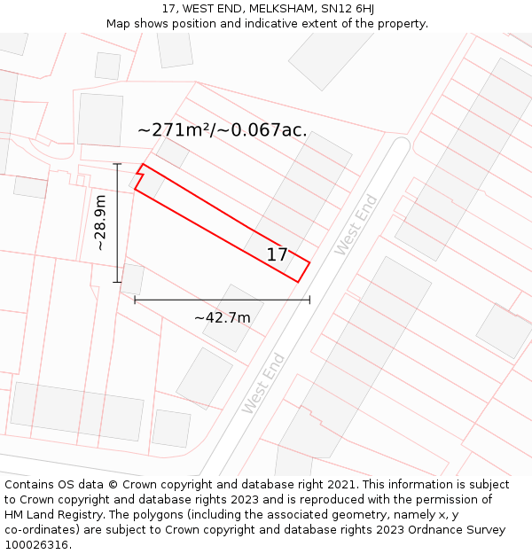17, WEST END, MELKSHAM, SN12 6HJ: Plot and title map