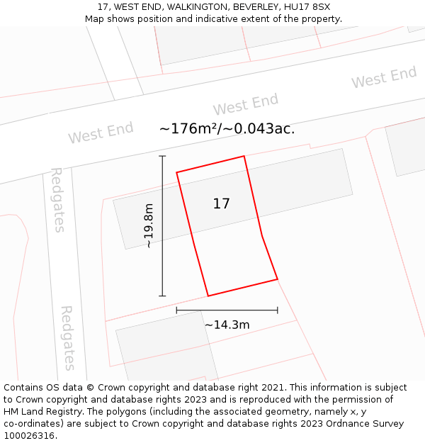 17, WEST END, WALKINGTON, BEVERLEY, HU17 8SX: Plot and title map