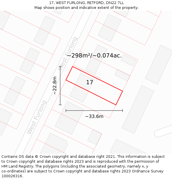 17, WEST FURLONG, RETFORD, DN22 7LL: Plot and title map