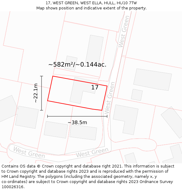 17, WEST GREEN, WEST ELLA, HULL, HU10 7TW: Plot and title map