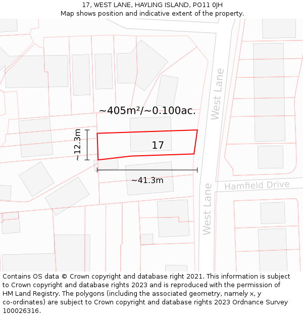 17, WEST LANE, HAYLING ISLAND, PO11 0JH: Plot and title map