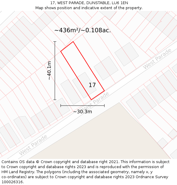 17, WEST PARADE, DUNSTABLE, LU6 1EN: Plot and title map