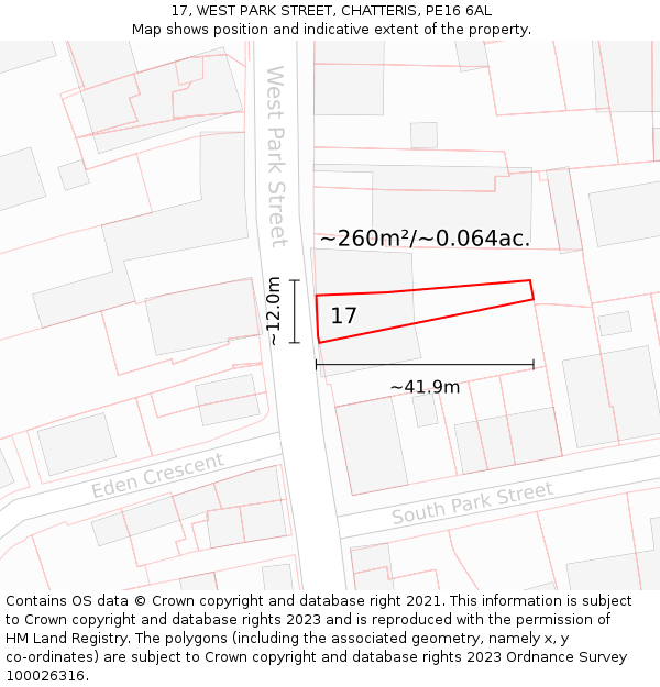 17, WEST PARK STREET, CHATTERIS, PE16 6AL: Plot and title map