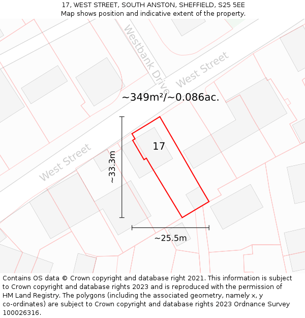 17, WEST STREET, SOUTH ANSTON, SHEFFIELD, S25 5EE: Plot and title map