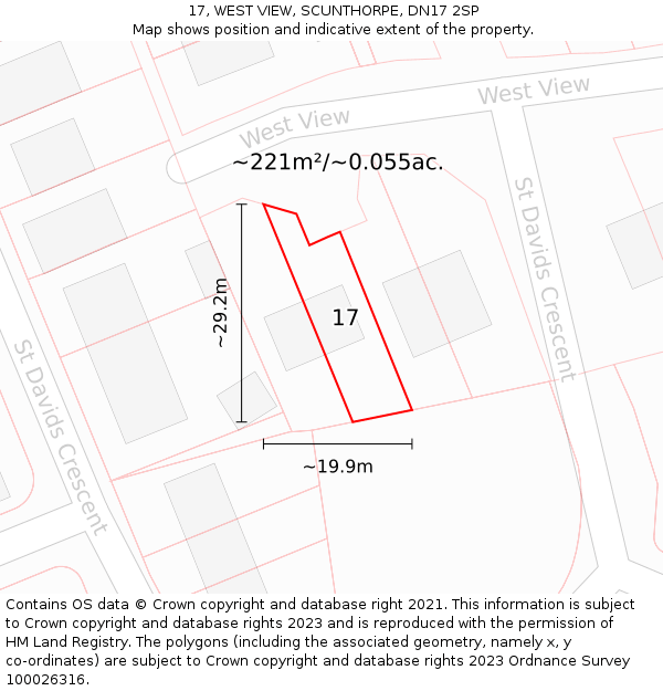 17, WEST VIEW, SCUNTHORPE, DN17 2SP: Plot and title map