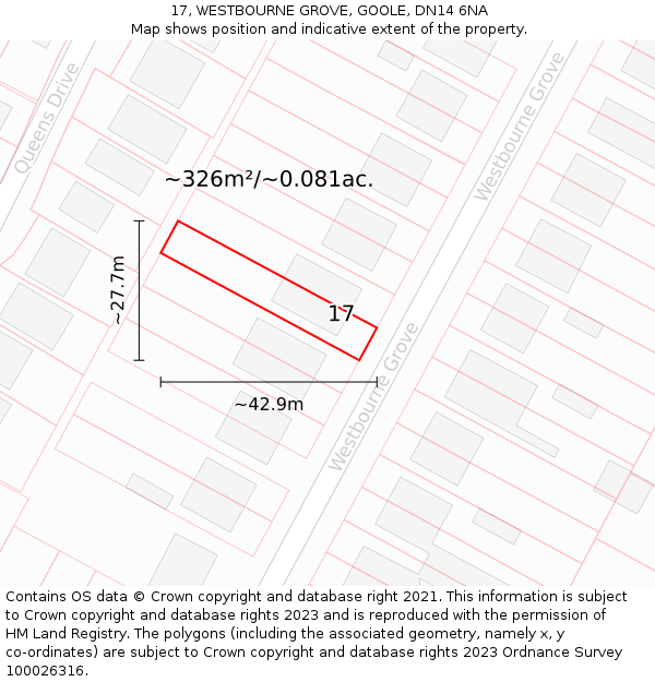 17, WESTBOURNE GROVE, GOOLE, DN14 6NA: Plot and title map