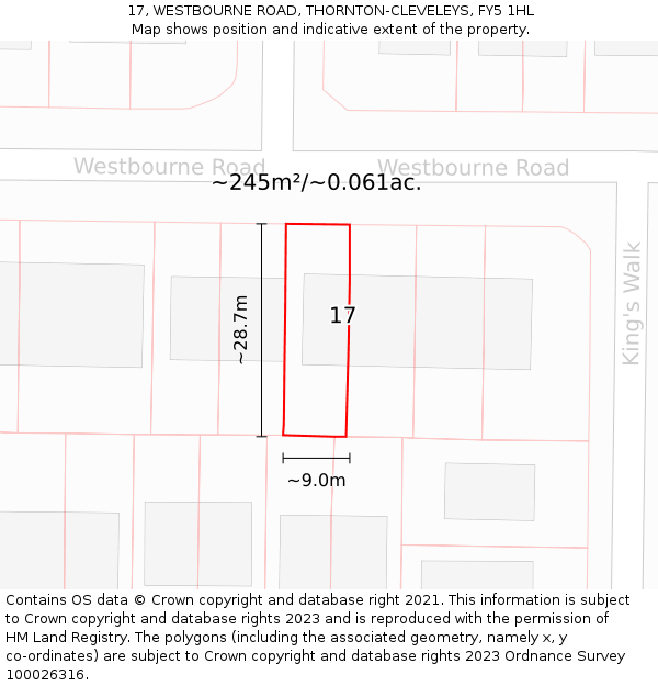 17, WESTBOURNE ROAD, THORNTON-CLEVELEYS, FY5 1HL: Plot and title map