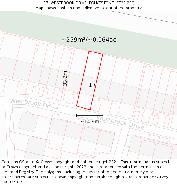 17, WESTBROOK DRIVE, FOLKESTONE, CT20 2EQ: Plot and title map