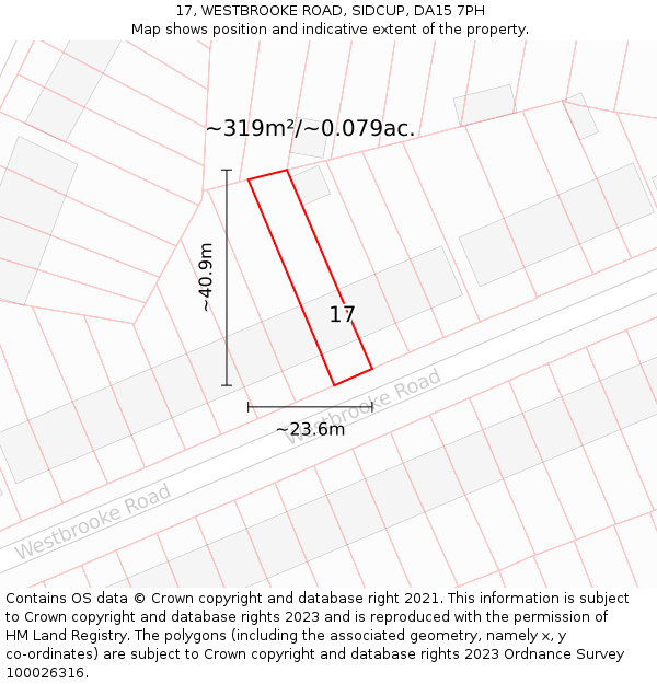 17, WESTBROOKE ROAD, SIDCUP, DA15 7PH: Plot and title map