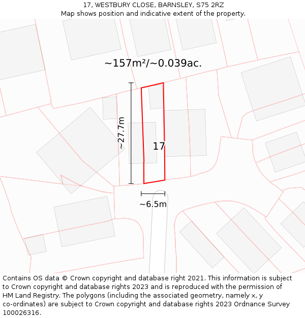 17, WESTBURY CLOSE, BARNSLEY, S75 2RZ: Plot and title map