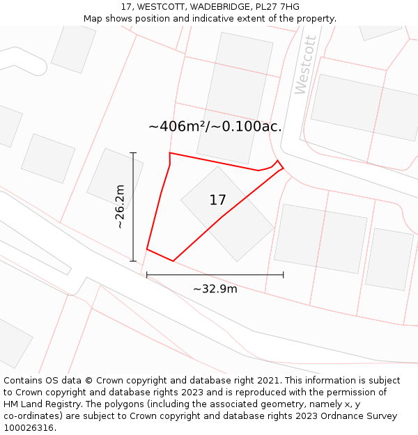 17, WESTCOTT, WADEBRIDGE, PL27 7HG: Plot and title map