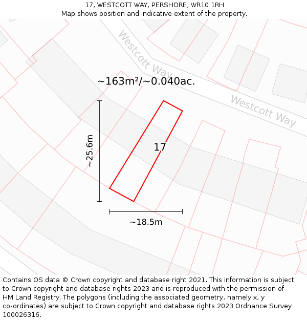 17, WESTCOTT WAY, PERSHORE, WR10 1RH: Plot and title map