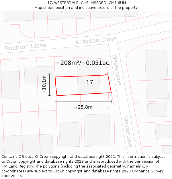 17, WESTERDALE, CHELMSFORD, CM1 6UN: Plot and title map