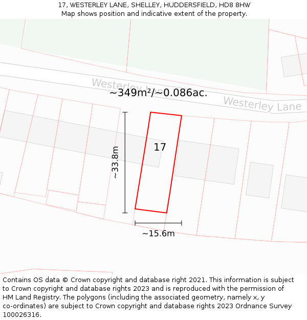 17, WESTERLEY LANE, SHELLEY, HUDDERSFIELD, HD8 8HW: Plot and title map