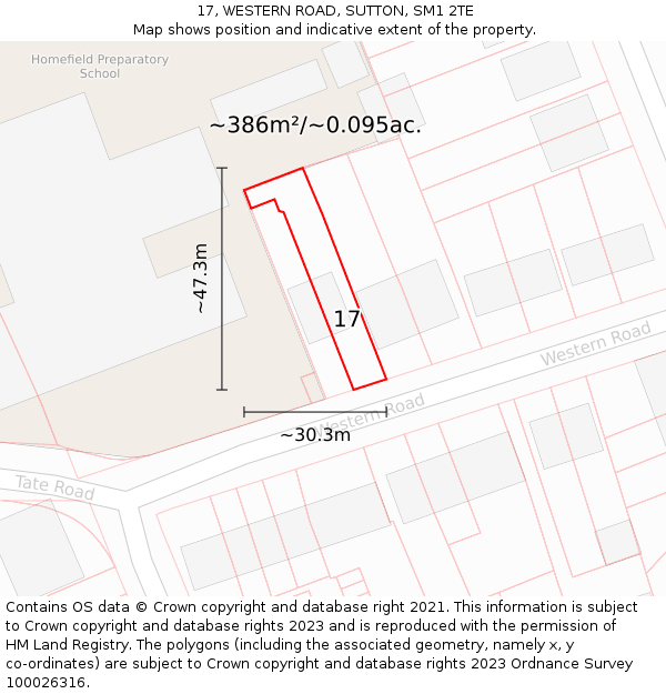 17, WESTERN ROAD, SUTTON, SM1 2TE: Plot and title map