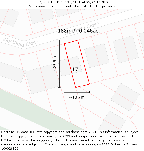 17, WESTFIELD CLOSE, NUNEATON, CV10 0BD: Plot and title map