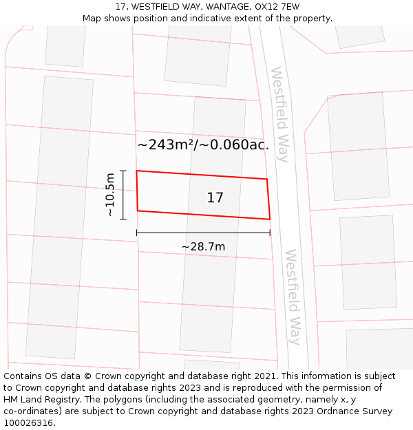 17, WESTFIELD WAY, WANTAGE, OX12 7EW: Plot and title map