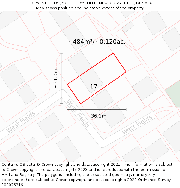 17, WESTFIELDS, SCHOOL AYCLIFFE, NEWTON AYCLIFFE, DL5 6PX: Plot and title map