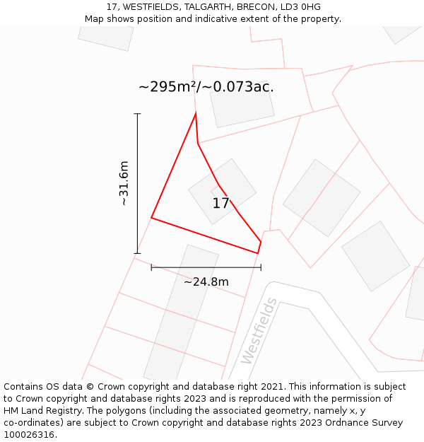 17, WESTFIELDS, TALGARTH, BRECON, LD3 0HG: Plot and title map