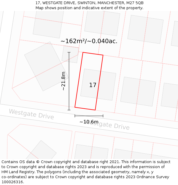 17, WESTGATE DRIVE, SWINTON, MANCHESTER, M27 5QB: Plot and title map