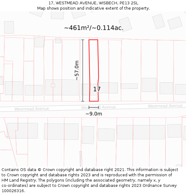 17, WESTMEAD AVENUE, WISBECH, PE13 2SL: Plot and title map