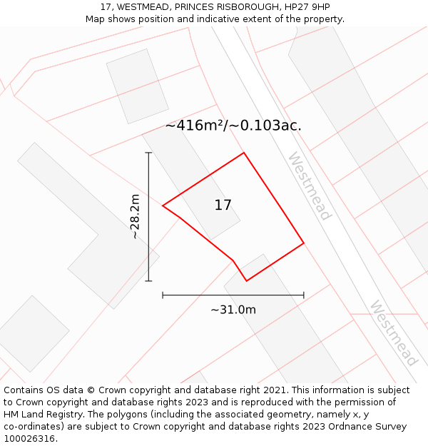 17, WESTMEAD, PRINCES RISBOROUGH, HP27 9HP: Plot and title map