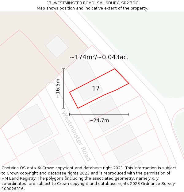 17, WESTMINSTER ROAD, SALISBURY, SP2 7DG: Plot and title map