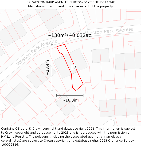 17, WESTON PARK AVENUE, BURTON-ON-TRENT, DE14 2AF: Plot and title map