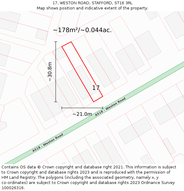 17, WESTON ROAD, STAFFORD, ST16 3RL: Plot and title map