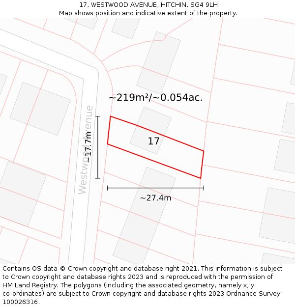17, WESTWOOD AVENUE, HITCHIN, SG4 9LH: Plot and title map