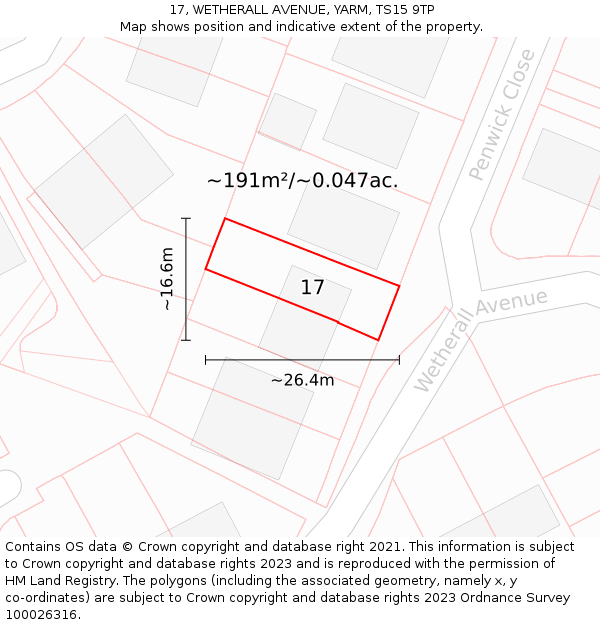 17, WETHERALL AVENUE, YARM, TS15 9TP: Plot and title map