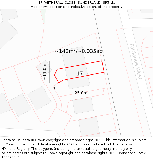17, WETHERALL CLOSE, SUNDERLAND, SR5 1JU: Plot and title map