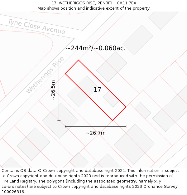 17, WETHERIGGS RISE, PENRITH, CA11 7EX: Plot and title map