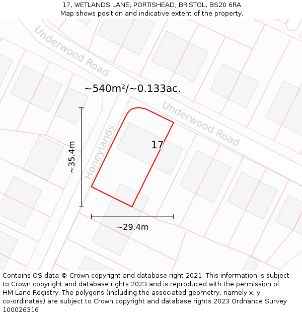 17, WETLANDS LANE, PORTISHEAD, BRISTOL, BS20 6RA: Plot and title map