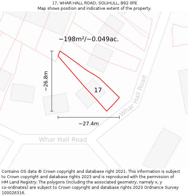 17, WHAR HALL ROAD, SOLIHULL, B92 0PE: Plot and title map
