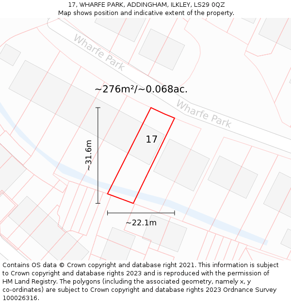 17, WHARFE PARK, ADDINGHAM, ILKLEY, LS29 0QZ: Plot and title map