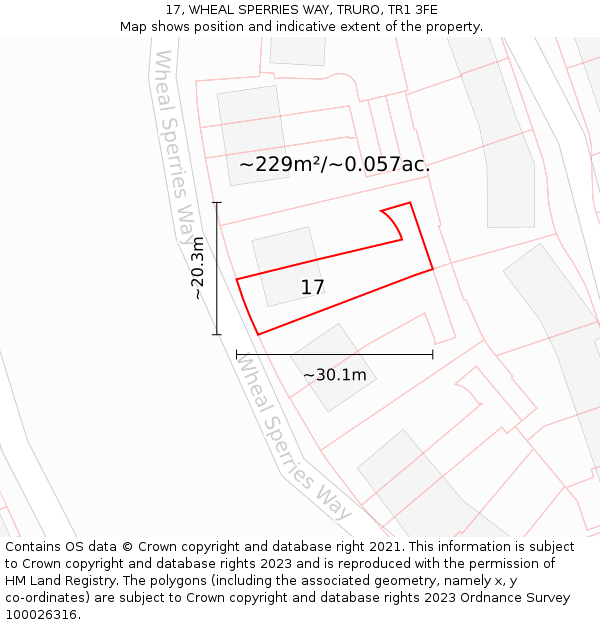 17, WHEAL SPERRIES WAY, TRURO, TR1 3FE: Plot and title map