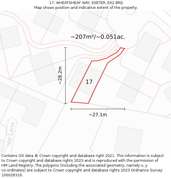 17, WHEATSHEAF WAY, EXETER, EX2 8RQ: Plot and title map