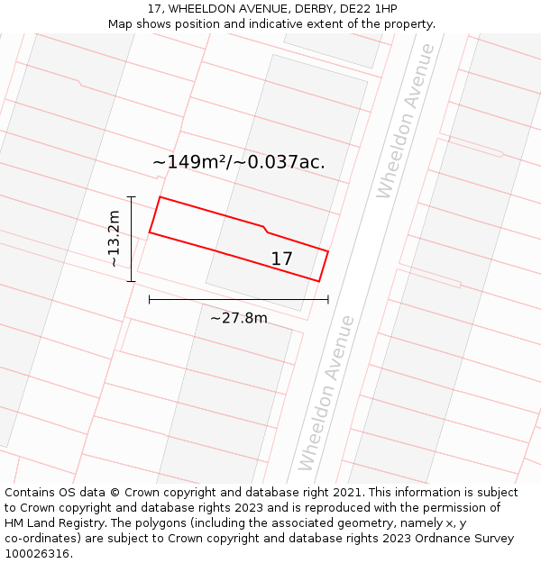 17, WHEELDON AVENUE, DERBY, DE22 1HP: Plot and title map