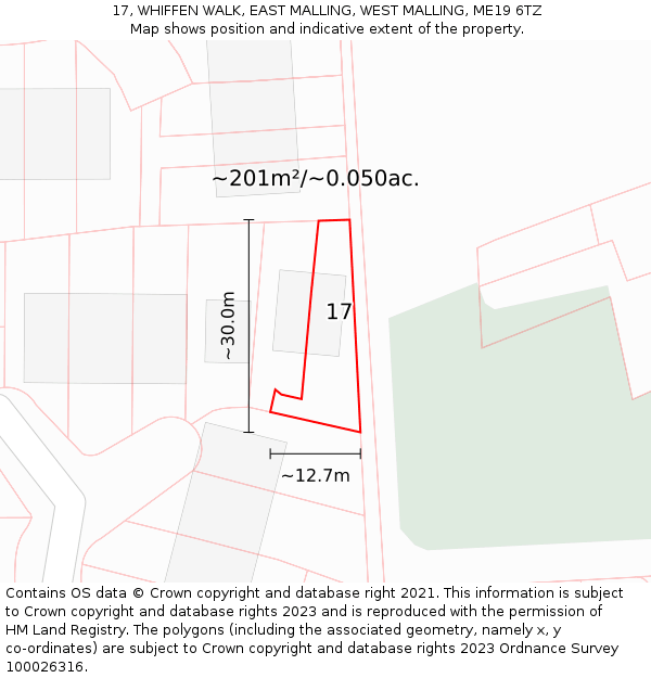 17, WHIFFEN WALK, EAST MALLING, WEST MALLING, ME19 6TZ: Plot and title map