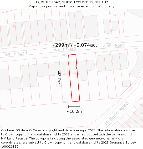 17, WHILE ROAD, SUTTON COLDFIELD, B72 1ND: Plot and title map