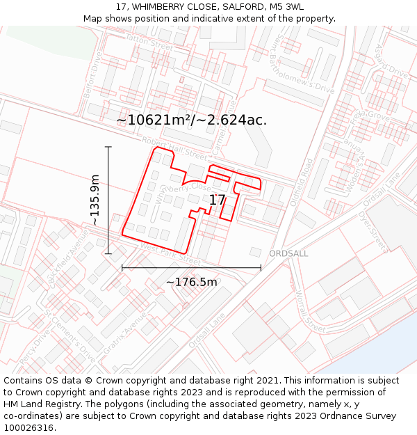 17, WHIMBERRY CLOSE, SALFORD, M5 3WL: Plot and title map
